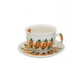 mittlere Kaffetasse mit Untertasse - Bunzlauer Keramik