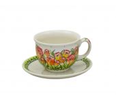 mittlere Kaffetasse mit Untertasse - Bunzlauer Keramik